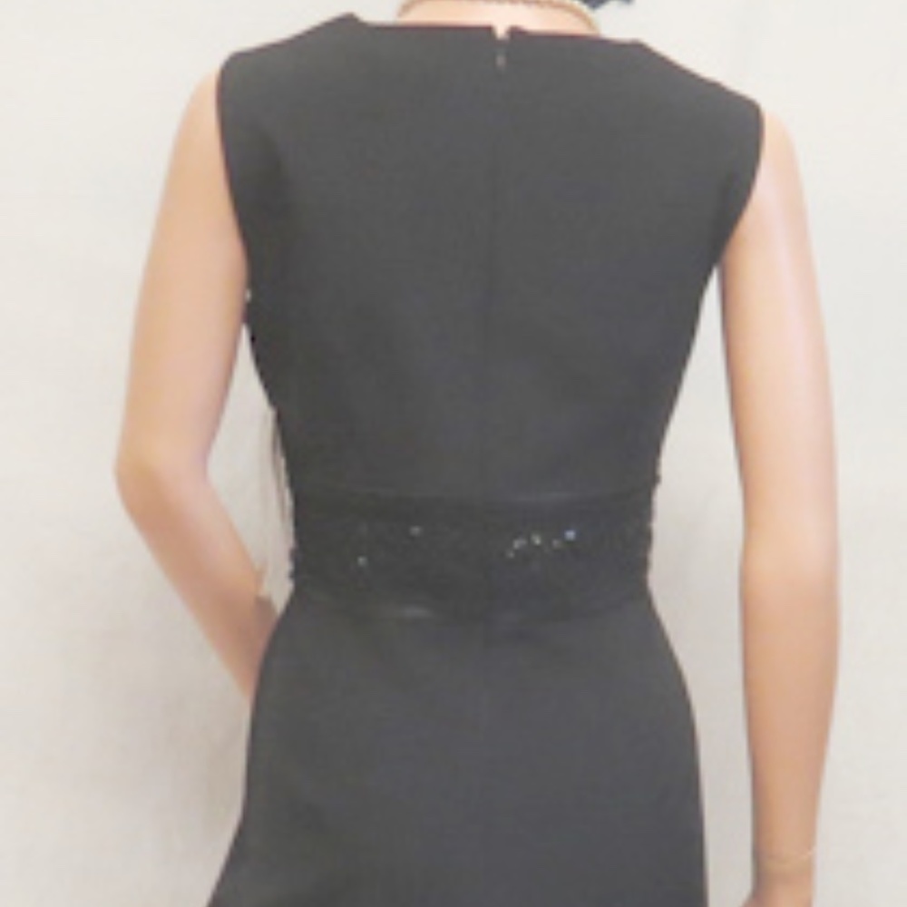 LESLIE FAY Sleeveless Black Satin & Bead Social Dress 10 - Picture 2 of 6